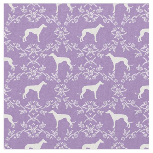 Windhund Silhouette lila Blumenbeete Stoff (Nahaufnahme)