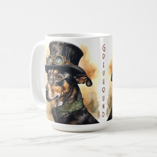 Windhund-Steampunk-Hund Kaffeetasse (Vorderseite Links)