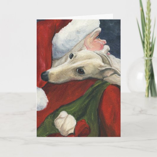 "Windhund-und Sankt" Hundekunst-Weihnachtskarte Feiertagskarte (Vorderseite)