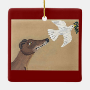Windhund und Taube Keramikornament