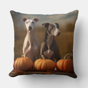 Windhund-Welpe Herbstfreude Kürbis Kissen