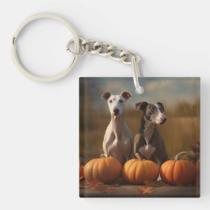 Windhund Welpe Herbstfreude Kürbis Schlüsselanhänger