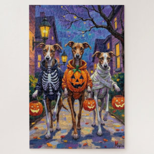 Windhunde beim Süßigkeiten-Sammeln in Halloween-Ko Puzzle