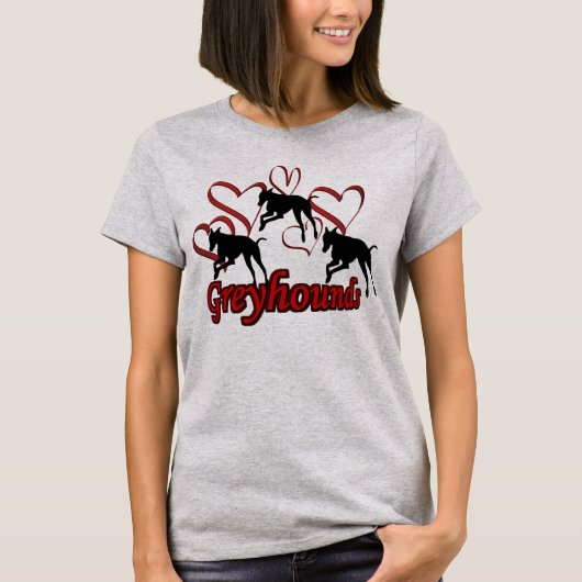 Windhunde und rote Herzen T-Shirt (Vorderseite)