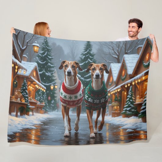 Windhunde Weihnachten Schnee Urlaub Fleecedecke (Beispiel)