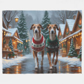 Windhunde Weihnachten Schnee Urlaub Fleecedecke (Vorderseite (Horizontal))