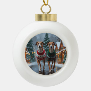 Windhunde Weihnachten Schnee Urlaub Keramik Kugel-Ornament
