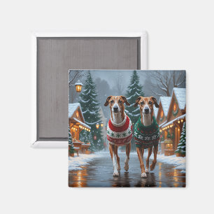 Windhunde Weihnachten Schnee Urlaub Magnet