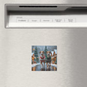 Windhunde Weihnachten Schnee Urlaub Magnet (In Situ (Geschirrspüler))