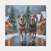 Windhunde Weihnachten Schnee Urlaub Magnet (Vorne)