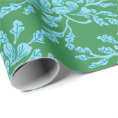 Winding Peony Woodcut in Green and Aqua Geschenkpapier (Rolleneckpunkt)