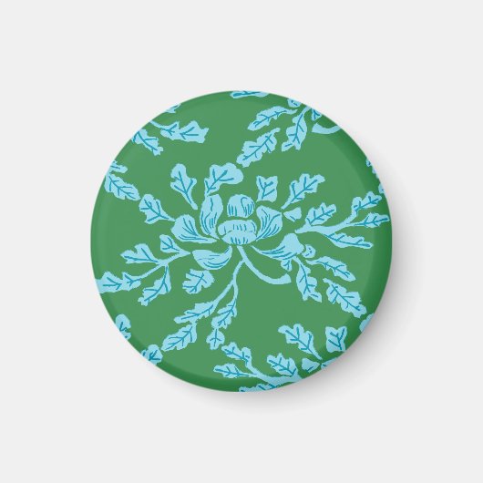 Winding Peony Woodcut in Green and Aqua Magnet (Vorne)