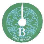 Winding Peony Woodcut in Green + Aqua Personalized Leinenimitat Weihnachtsbaumdecke (Vorderseite)