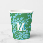 Winding Peony Woodcut in Green + Aqua Personalized Pappbecher (Vorderseite)
