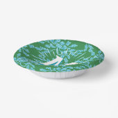 Winding Peony Woodcut in Green + Aqua Personalized Pappteller (Gewinkelt)