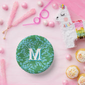 Winding Peony Woodcut in Green + Aqua Personalized Pappteller (Party)