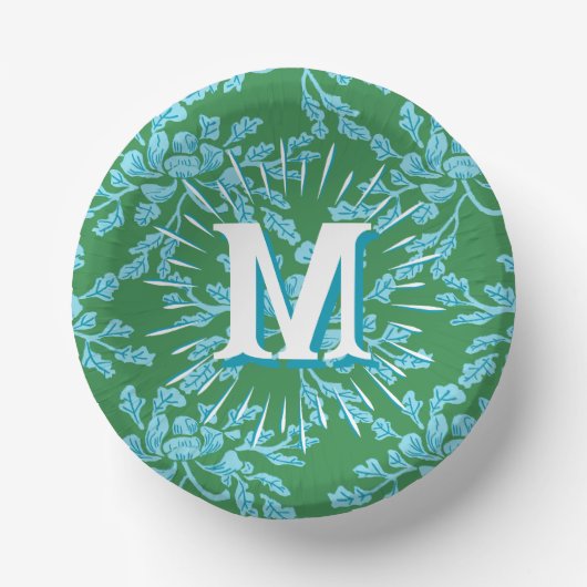 Winding Peony Woodcut in Green + Aqua Personalized Pappteller (Vorderseite)