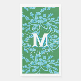 Winding Peony Woodcut in Green + Aqua Personalized Serviette