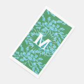 Winding Peony Woodcut in Green + Aqua Personalized Serviette (Ecke)