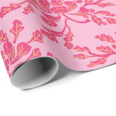 Winding Peony Woodcut in Pink and Orange Geschenkpapier (Rolleneckpunkt)