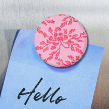 Winding Peony Woodcut in Pink and Orange Magnet