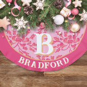 Winding Peony Woodcut Pink + Orange Personalized Leinenimitat Weihnachtsbaumdecke