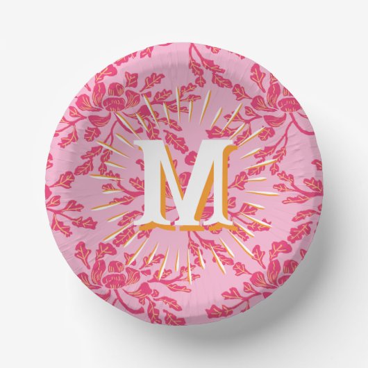 Winding Peony Woodcut Pink + Orange Personalized Pappteller (Vorderseite)