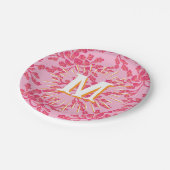 Winding Peony Woodcut Pink + Orange Personalized Pappteller (Schrägansicht)