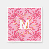 Winding Peony Woodcut Pink + Orange Personalized Serviette (Vorderseite)