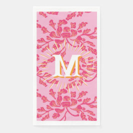 Winding Peony Woodcut Pink + Orange Personalized Serviette