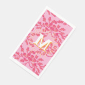 Winding Peony Woodcut Pink + Orange Personalized Serviette (Ecke)