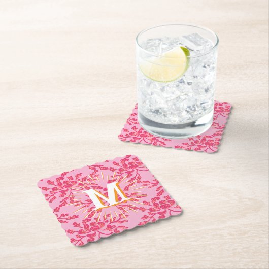 Winding Peony Woodcut Pink + Orange Personalized Untersetzer (Vor Ort)