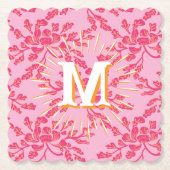 Winding Peony Woodcut Pink + Orange Personalized Untersetzer (Vorderseite)