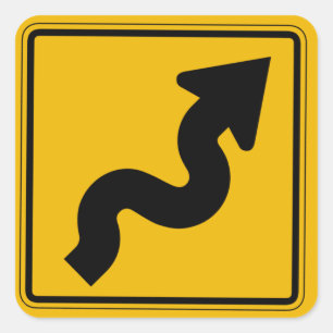 Winding Road, Traffic Warning Sign, USA Quadratischer Aufkleber