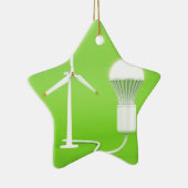 Windkraftanlage und glühende Glühlampe Keramikornament (Rechts)