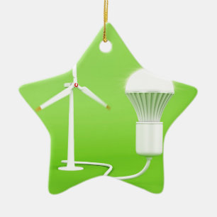 Windkraftanlage und glühende Glühlampe Keramikornament