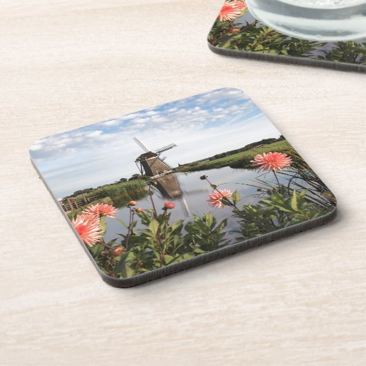 Windmill and flowers in Holland coaster Getränkeuntersetzer (Linke Seite)