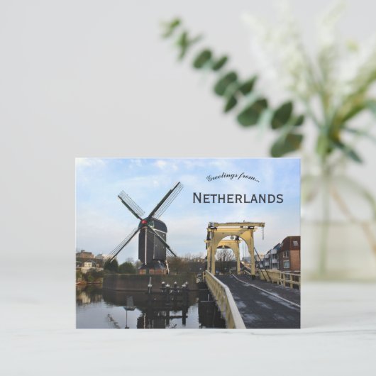Windmill and Leiden Windmill Bridge Netherlands Postkarte (Stehend Vorderseite)