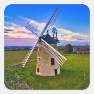 Windmill Blue Sky Quadratischer Aufkleber