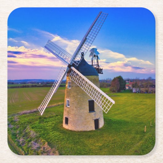 Windmill Blue Sky Rechteckiger Pappuntersetzer (Vorderseite)