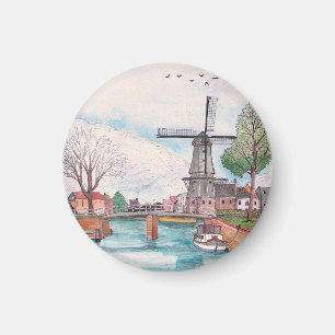 Windmill De Adriaan Haarlem Niederlande Watercolor Magnet
