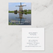 Windmill Holland Dutch Europe Foto Travel Tourism Quadratische Visitenkarte (Vorne/Hinten)