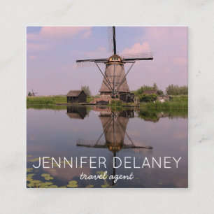 Windmill Holland Dutch Europe Foto Travel Tourismu Quadratische Visitenkarte