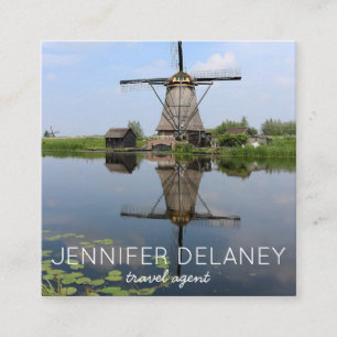 Windmill Holland Dutch Europe Foto Travel Tourismu Quadratische Visitenkarte