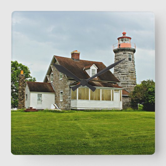 Windmill Point Lighthouse, Vermont Wall Clock Quadratische Wanduhr (Vorderseite)