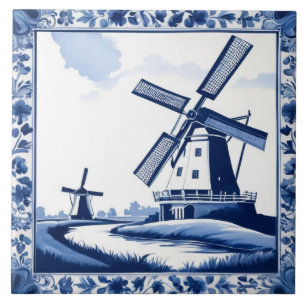 Windmill Traditionelles holländisches Delft Blau u Fliese