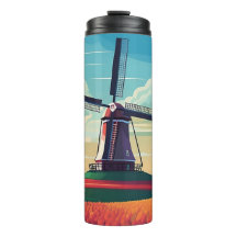 Windmill Tulip Field Netherlands Illustration