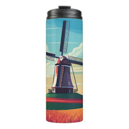 Windmill Tulip Field Netherlands Illustration Thermosbecher