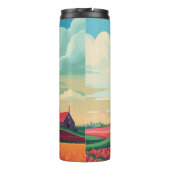 Windmill Tulip Field Netherlands Illustration Thermosbecher (Rückseite)