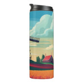 Windmill Tulip Field Netherlands Illustration Thermosbecher (Nach rechts gedreht)